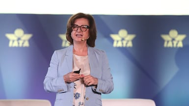 The International Air Transport Association's chief economist Marie Owens Thomsen speaking in New Delhi last week. EPA