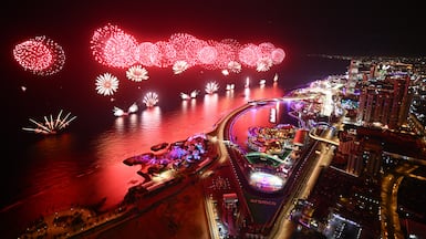 Fireworks go off over the circuit at the end of the F1 Grand Prix of Saudi Arabia at Jeddah Corniche Circuit. The 2026 race has been cancelled. Getty Images