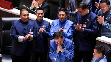 Bhumjaithai Party leader Anutin Charnvirakul reacts after being elected as Thailand's new prime minister, in parliament in Bangkok. Reuters