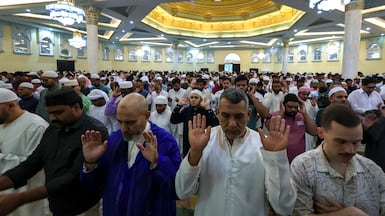Eid Al Fitr morning prayers on Friday morning at Bani Hashim Mosque in Abu Dhabi. Victor Besa / The National