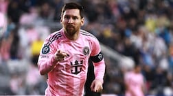 Lionel Messi after scoring for Inter Miami against Nashville in the Concacaf Champions Cup. AFP